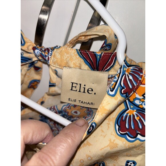 Elie ELIE TAHARI yellow Top floral paisley cotton flutter cottagecore M Women - Picture 4 of 10